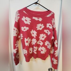 Maurices Rose Pink Floral Crewneck Sweater